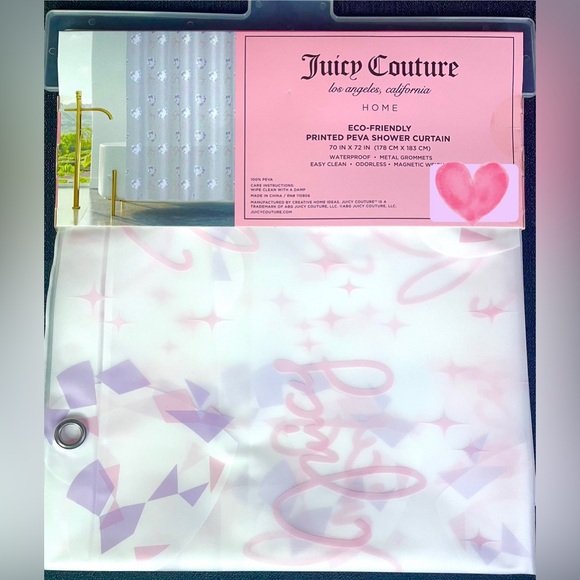 Juicy Couture Semi-Clear Pink White Lavender Shower Curtain Liner PEVA 70x72 NWT - Picture 4 of 5
